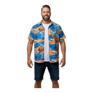 Dixxon Flannel Co Mens Sz 2X Alotta Aloha Surfer Hawaiian Blue Orange Shirt NWT